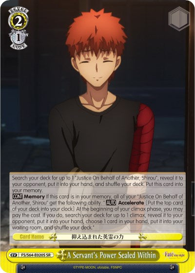 Image of A Servant's Power Sealed Within (FS/S64-E020S SR) [Fate/Stay Night [Heaven's Feel]]