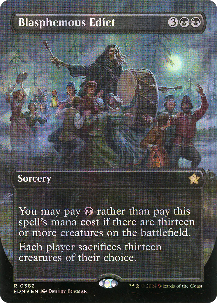 Image of Blasphemous Edict (Borderless) (Mana Foil) [Foundations]