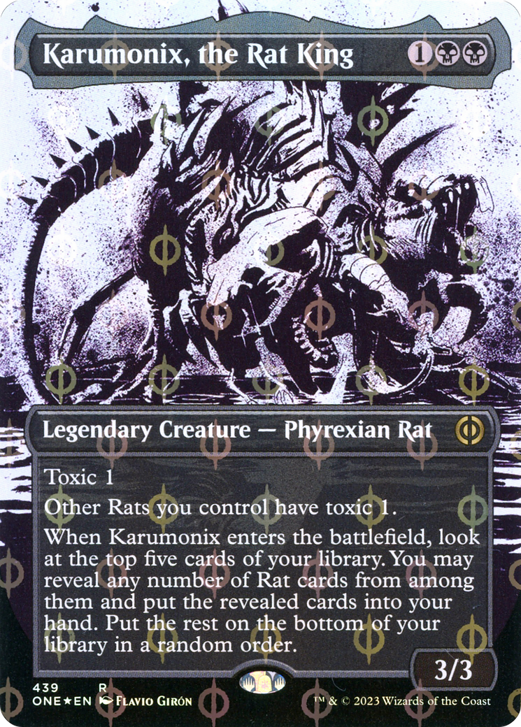 Image of Karumonix, the Rat King (Borderless Ichor Step-and-Compleat Foil) [Phyrexia: All Will Be One]
