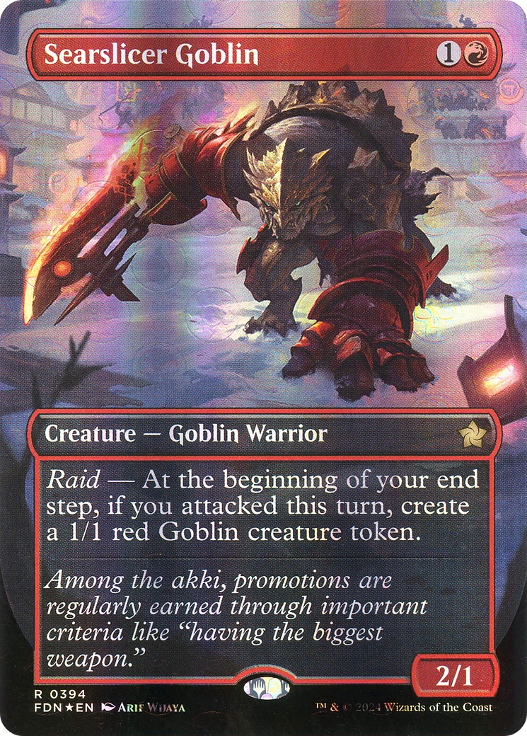 Image of Searslicer Goblin (Borderless) (Mana Foil) [Foundations]
