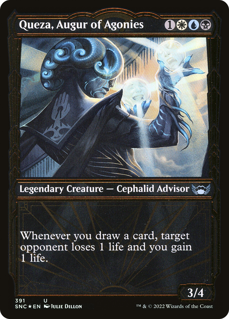 Image of Queza, Augur of Agonies (Showcase Golden Age Gilded Foil) [Streets of New Capenna]