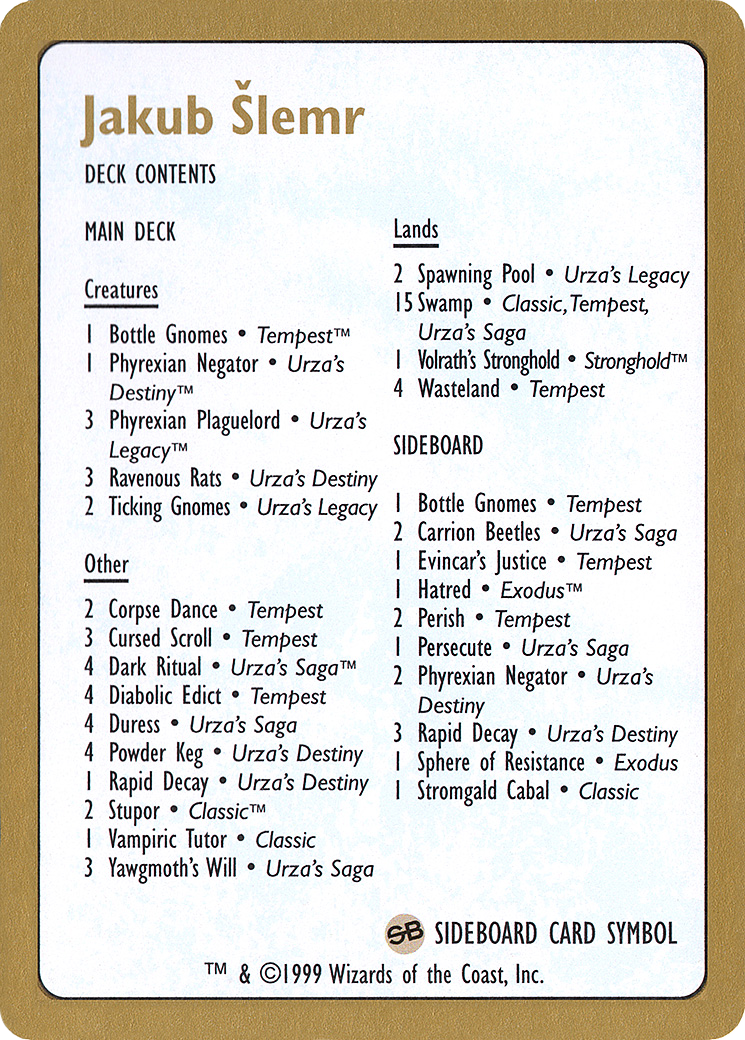 Image of Jakub Slemr Decklist [World Championship Decks 1999]