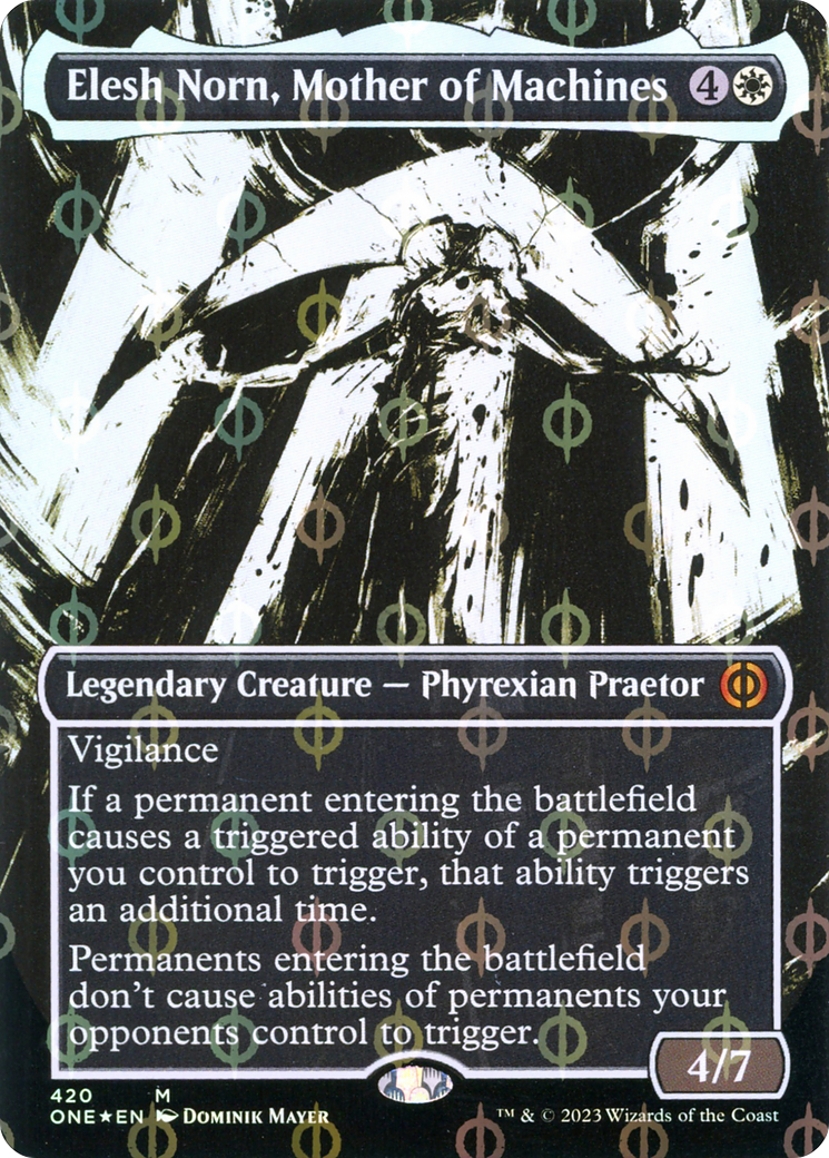 Image of Elesh Norn, Mother of Machines (Borderless Ichor Step-and-Compleat Foil) [Phyrexia: All Will Be One]