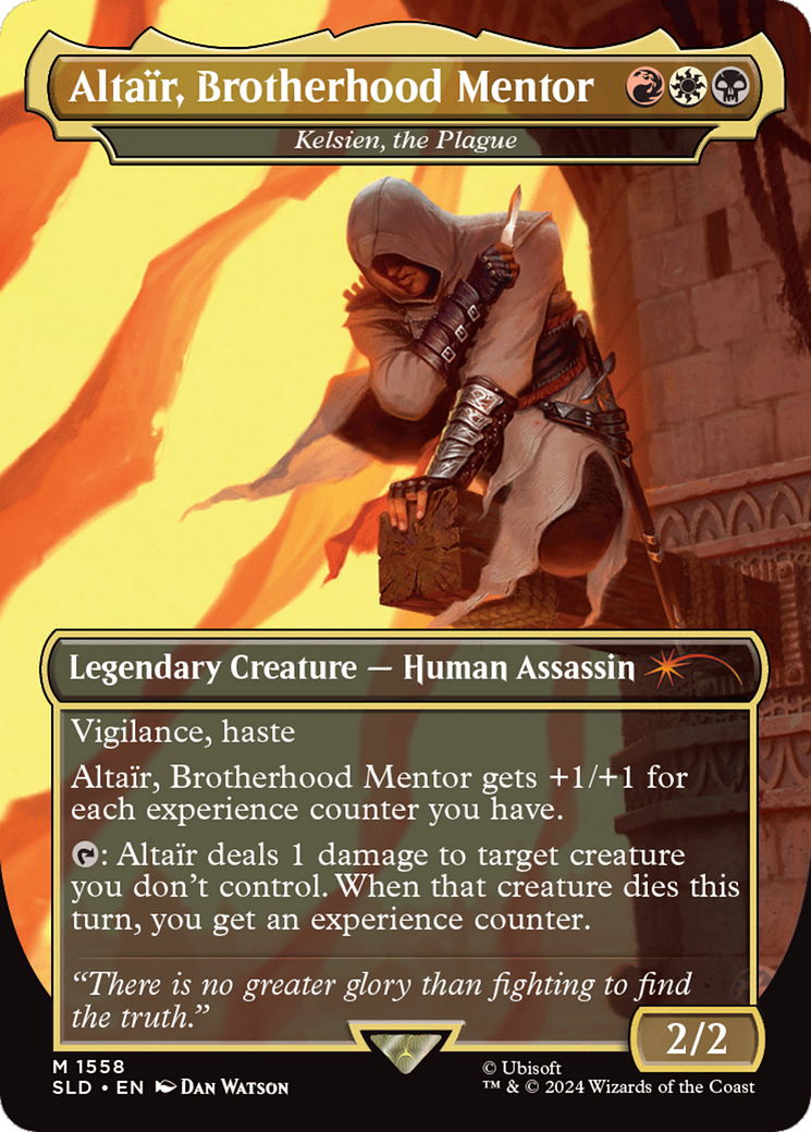Image of Altair, Brotherhood Mentor - Kelsien, the Plague (SLD-1558) - Secret Lair Drop / Altaïr, Brotherhood Mentor (Borderless) Foil