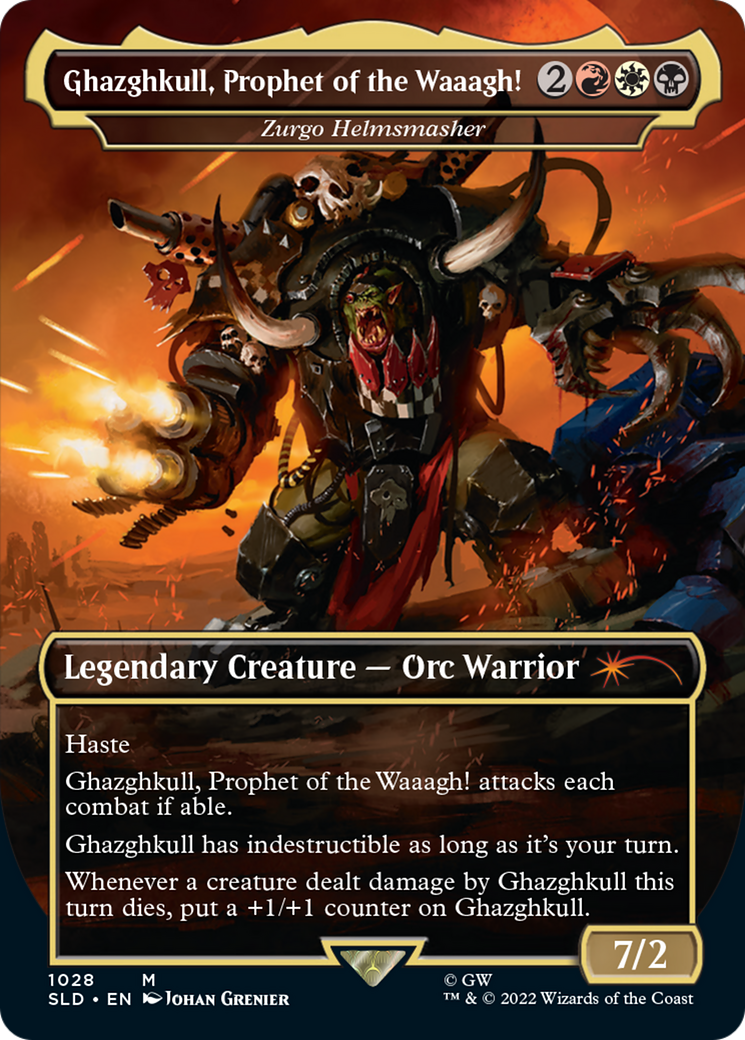 Image of Ghazghkull, Prophet of the Waaagh! - Zurgo Helmsmasher (Borderless) [Secret Lair Drop Series]