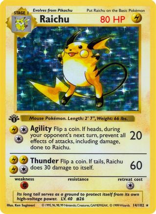 Image of Raichu (14/102) (Shadowless) [Base Set 1st Edition]