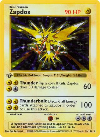 Image of Zapdos (16/102) (Shadowless) [Base Set 1st Edition]