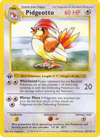 Image of Pidgeotto (22/102) (Shadowless) [Base Set 1st Edition]