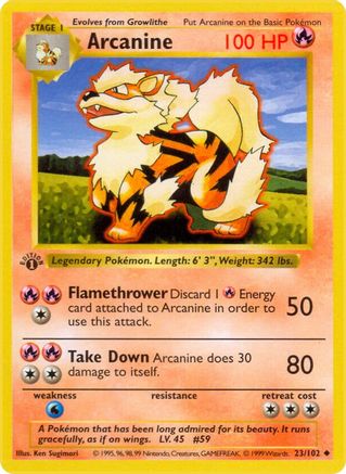 Image of Arcanine (23/102) (Shadowless) [Base Set 1st Edition]