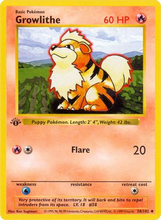Image of Growlithe (28/102) (Shadowless) [Base Set 1st Edition]