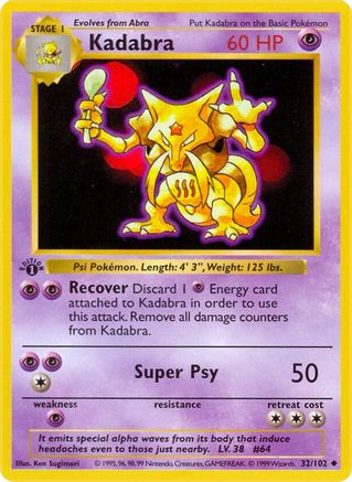 Image of Kadabra (32/102) (Shadowless) [Base Set 1st Edition]
