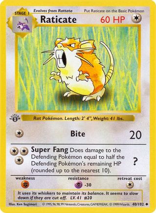 Image of Raticate (40/102) (Shadowless) [Base Set 1st Edition]