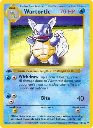 Image of Wartortle (42/102) (Shadowless) [Base Set 1st Edition]