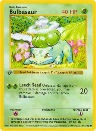 Image of Bulbasaur (44/102) (Shadowless) [Base Set 1st Edition]