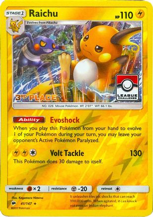 Image of Raichu (41/147) (League Promo 3rd Place) [Sun & Moon: Burning Shadows]