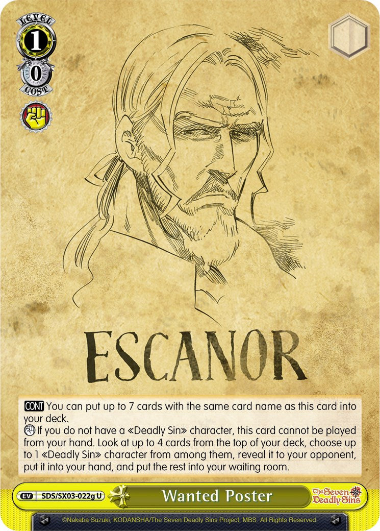 Image of Wanted Poster (SDS/SX03-022g U) [The Seven Deadly Sins]