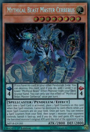 Image of Mythical Beast Master Cerberus [MP18-EN185] Secret Rare