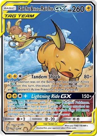 Image of Raichu & Alolan Raichu GX (221/236) [Sun & Moon: Unified Minds]
