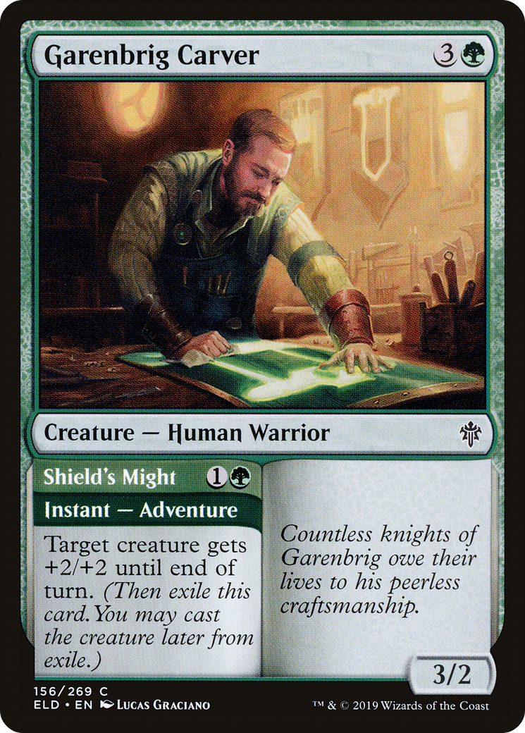 Image of Garenbrig Carver // Shield's Might [Throne of Eldraine]