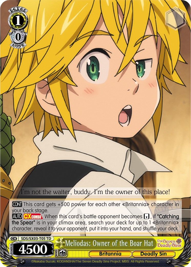 Image of Meliodas: Owner of the Boar Hat (SDS/SX03-T05 TD) [The Seven Deadly Sins]