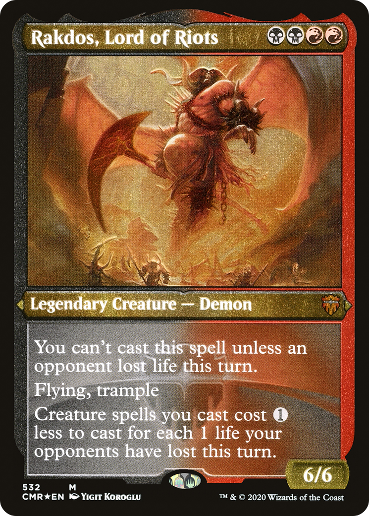 Image of Rakdos, Lord of Riots (Etched) [Commander Legends]