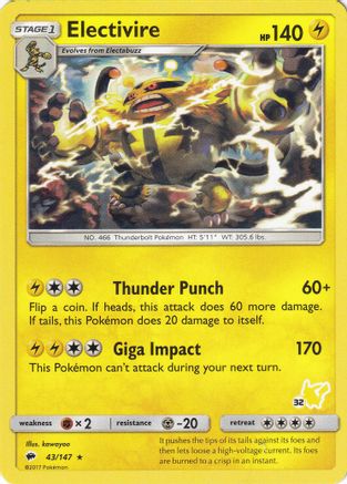 Image of Electivire (43/147) (Pikachu Stamp #32) [Battle Academy 2020]