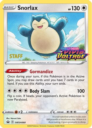 Image of Snorlax (SWSH068) (Staff Prerelease Promo) [Sword & Shield: Black Star Promos]