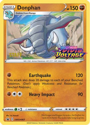 Image of Donphan (SWSH067) (Staff Prerelease Promo) [Sword & Shield: Black Star Promos]