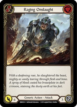 Image of Raging Onslaught (Yellow) [RNR020-C] (Rhinar Hero Deck)  1st Edition Normal