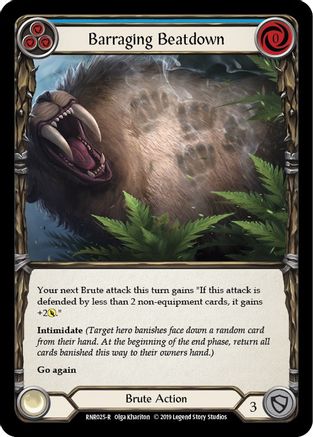 Image of Barraging Beatdown (Blue) [RNR025-R] (Rhinar Hero Deck)  1st Edition Normal