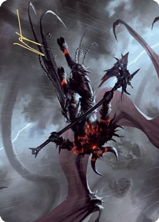 Image of Burning-Rune Demon Art Card (Gold-Stamped Signature) [Kaldheim Art Series]