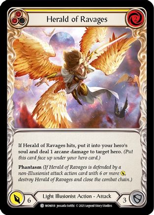 Image of Herald of Ravages (Yellow) [MON018-RF] (Monarch)  1st Edition Rainbow Foil