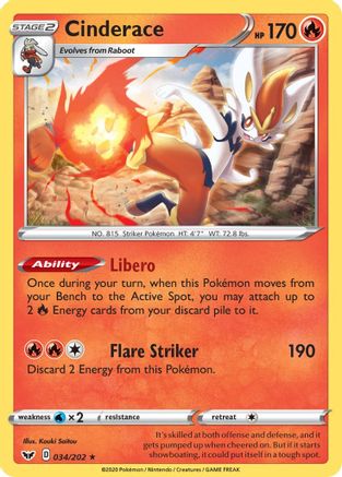 Image of Cinderace (034/202) (Theme Deck Exclusive) [Sword & Shield: Base Set]