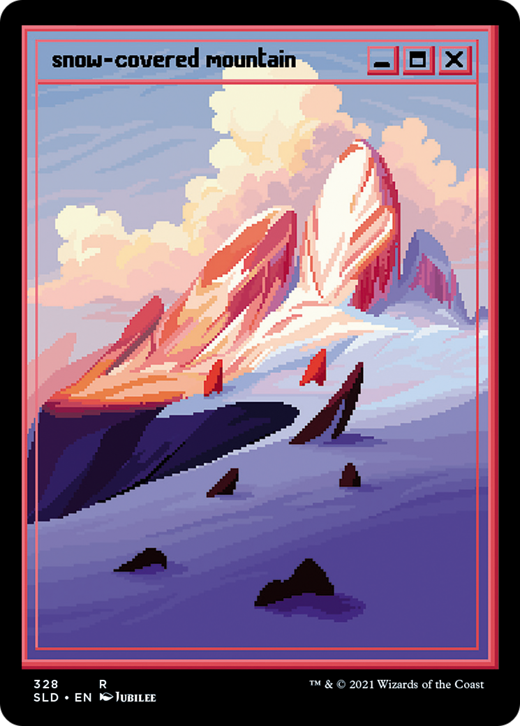 Image of Snow-Covered Mountain (PixelSnowLands.jpg) (SLD-328) - Secret Lair Drop Etched Foil