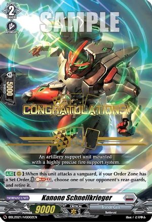 Image of Kanone Schnellkrieger (Hot Stamped) (BSL2021/VGD02EN) [Bushiroad Event Cards]