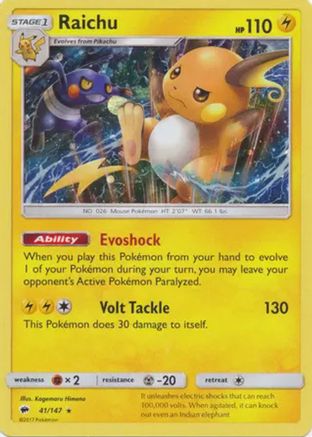 Image of Raichu (41/147) (Cosmos Holo) [Sun & Moon: Burning Shadows]