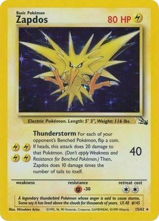 Image of Zapdos (15/62) (Cosmos Holo) [Fossil 1st Edition]