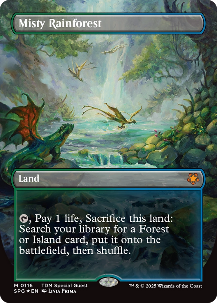 Image of Misty Rainforest (Borderless) (Dragonscale Foil) [Tarkir: Dragonstorm Special Guests]