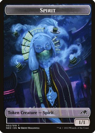 Image of Spirit (002) // Treasure (017) Double Sided Token (NEO-2 // 17) - Kamigawa: Neon Dynasty Foil