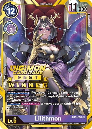 Image of Lilithmon [BT3-091] (Digimon Card Game Fest 2022 Winner) [Release Special Booster Promos]