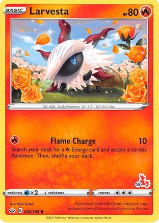 Image of Larvesta (23/198) (Cinderace Stamp #19) [Battle Academy 2022]