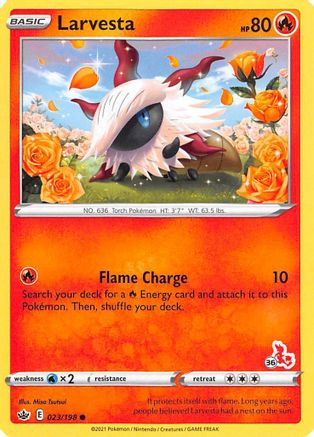 Image of Larvesta (23/198) (Cinderace Stamp #36) [Battle Academy 2022]
