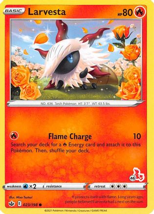 Image of Larvesta (23/198) (Cinderace Stamp #46) [Battle Academy 2022]