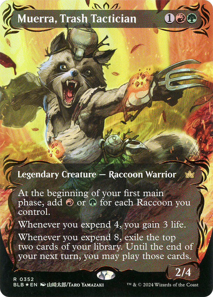 Image of Muerra, Trash Tactician (Borderless) (Raised Foil) [Bloomburrow]