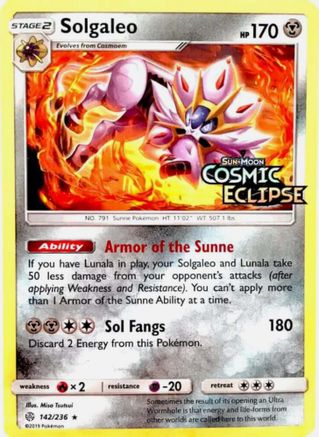 Image of Solgaleo (142/236) (Cosmic Eclipse Stamped) [Sun & Moon: Cosmic Eclipse]