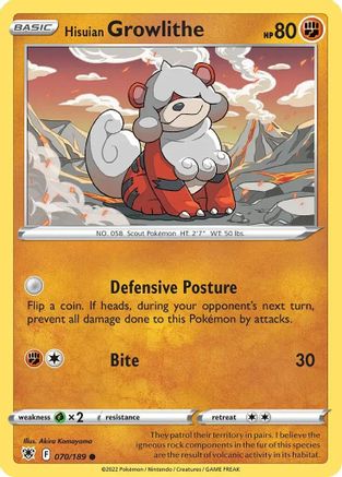 Image of Hisuian Growlithe (070/189) (Theme Deck Exclusive) [Sword & Shield: Astral Radiance]