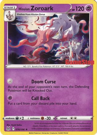 Image of Hisuian Zoroark (076/196) (GameStop) [Sword & Shield: Lost Origin]