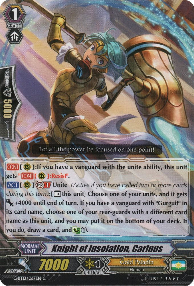Image of Knight of Insolation, Carinus (G-BT13/067EN) [Ultimate Stride]