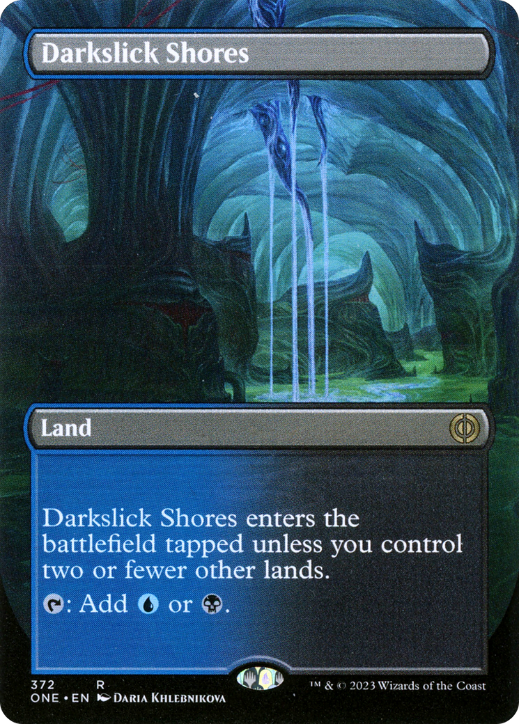 Image of Darkslick Shores (Borderless Alternate Art) [Phyrexia: All Will Be One]