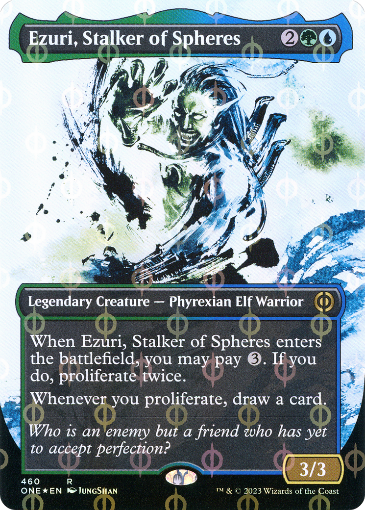 Image of Ezuri, Stalker of Spheres (Borderless Ichor Step-and-Compleat Foil) [Phyrexia: All Will Be One]